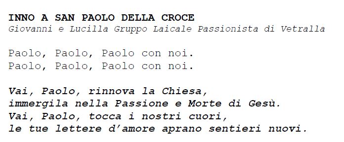 Inno a S. Paolo della Croce VETRALLA